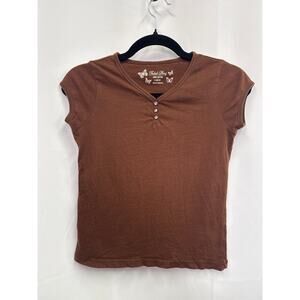 Faded glory brown shirt with bling buttons kids size L 
Ptp-15
Length -18
